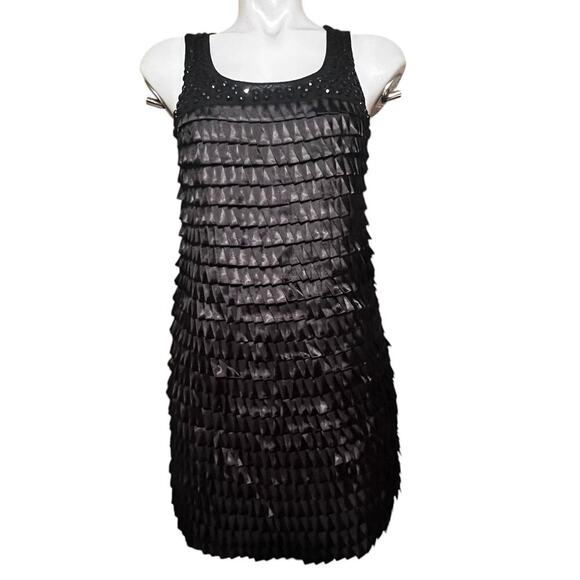 Express Little Black Cocktail Tank Dress Studded Ribbon Pleated‎ Tuck Front SM - Picture 1 of 8